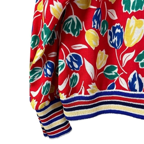 Castleberry Floral Tulips Lightweight Cardigan Sweater Red Blue Yellow Size 12 - Picture 7 of 10